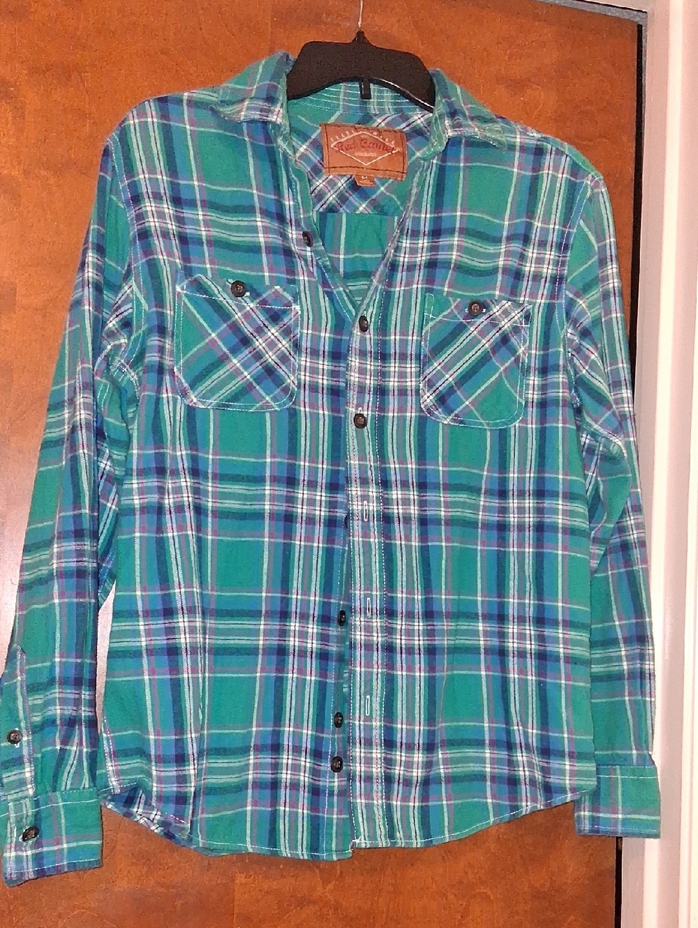 Red Camel Teal and Blue Plaid Button-Down Shirt